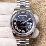 Swiss 3255 Rolex Day-Date II SS Fluted Bezel Black Dial Fake Watch - NEW_th.jpg
